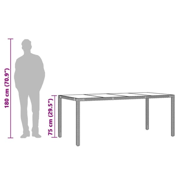 vidaXL Trädgårdsbord med glasskiva svart 190x90x75 cm konstrotting -  Utebord