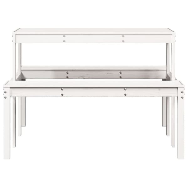 vidaXL Piknikpöytä valkoinen 110x134x75 cm täysi mänty -  Ulkopöydät