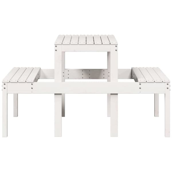 vidaXL Piknikpöytä valkoinen 110x134x75 cm täysi mänty -  Ulkopöydät