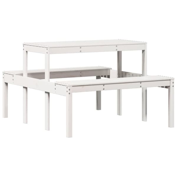 vidaXL Piknikpöytä valkoinen 110x134x75 cm täysi mänty -  Ulkopöydät