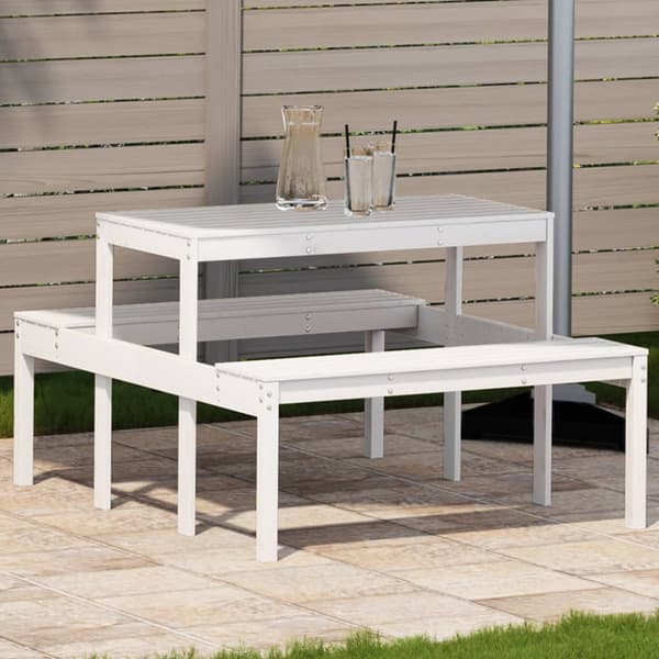 vidaXL Piknikpöytä valkoinen 110x134x75 cm täysi mänty -  Ulkopöydät