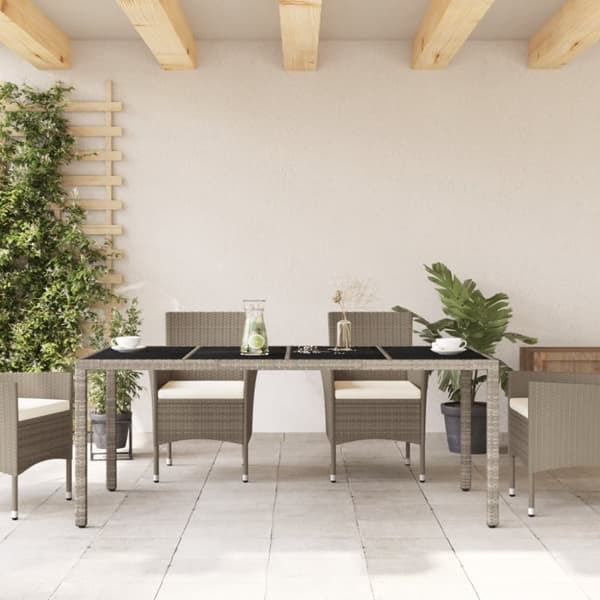 vidaXL Puutarhapöytä lasipöytälevy v.harmaa 190x90x75 cm polyrottinki -  Ulkopöydät
