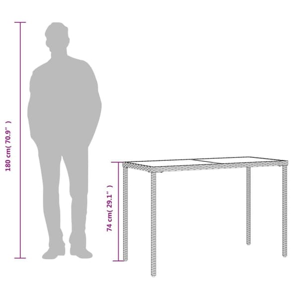 vidaXL havebord med glastop 115x54x74 cm polyrattan brun - Haveborde