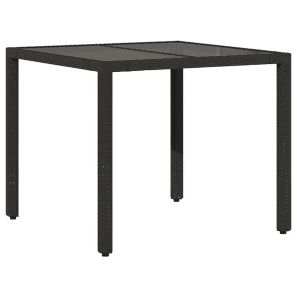 vidaXL Trädgårdsbord med glasskiva svart 90x90x75 cm konstrotting - Utebord