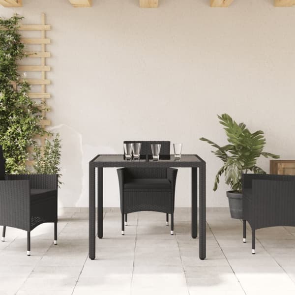 vidaXL Trädgårdsbord med glasskiva svart 90x90x75 cm konstrotting - Utebord