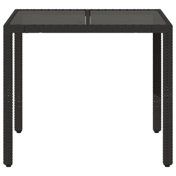 vidaXL Trädgårdsbord med glasskiva svart 90x90x75 cm konstrotting - Utebord