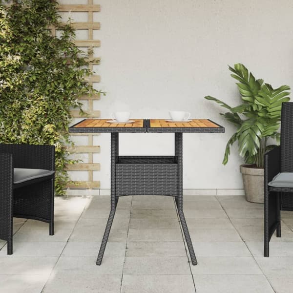 vidaXL havebord med akacietop 80x80x75 cm polyrattan sort -  Haveborde