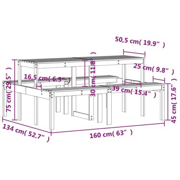 vidaXL picnicbord 160x134x75 cm massivt douglasgran - Haveborde