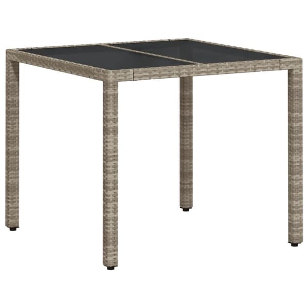 vidaXL havebord med glastop 90x90x75 cm polyrattan lysegrå - Haveborde