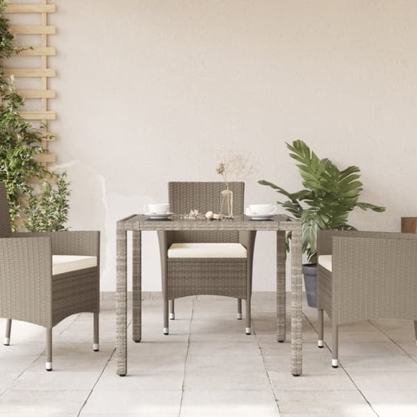 vidaXL havebord med glastop 90x90x75 cm polyrattan lysegrå - Haveborde
