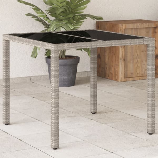 vidaXL havebord med glastop 90x90x75 cm polyrattan lysegrå -  Haveborde