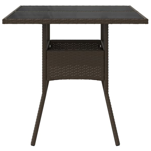 vidaXL havebord med glastop 80x80x75 cm polyrattan brun -  Haveborde