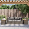 Miniatyrbillede 4 af 11: vidaXL havesideborde 2 stk. 55x34x37 cm polyrattan og massivt træ grå -  Haveborde