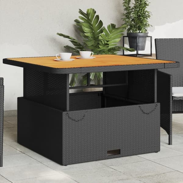 vidaXL Trädgårdsbord svart 110x110x71 cm konstrotting och akaciaträ -  Utebord