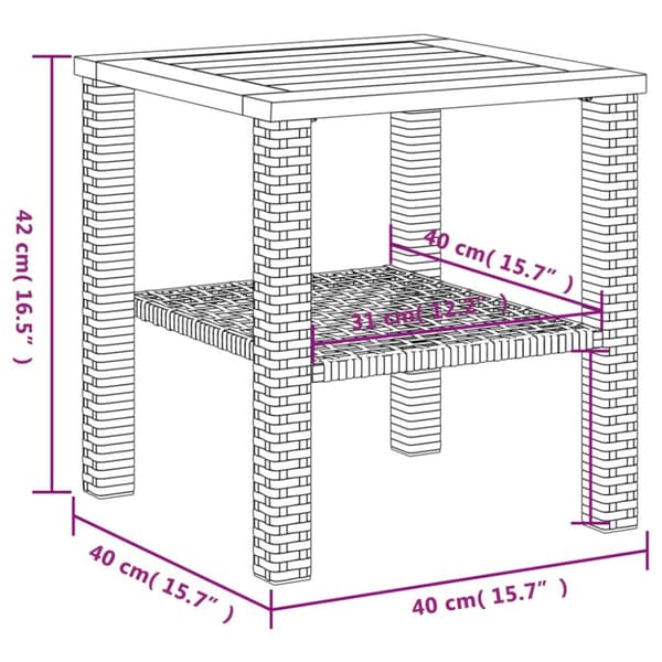 vidaXL havebord 40x40x42 cm polyrattan og akacietræ sort - Haveborde