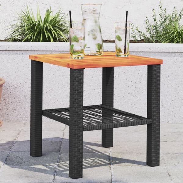 vidaXL havebord 40x40x42 cm polyrattan og akacietræ sort - Haveborde