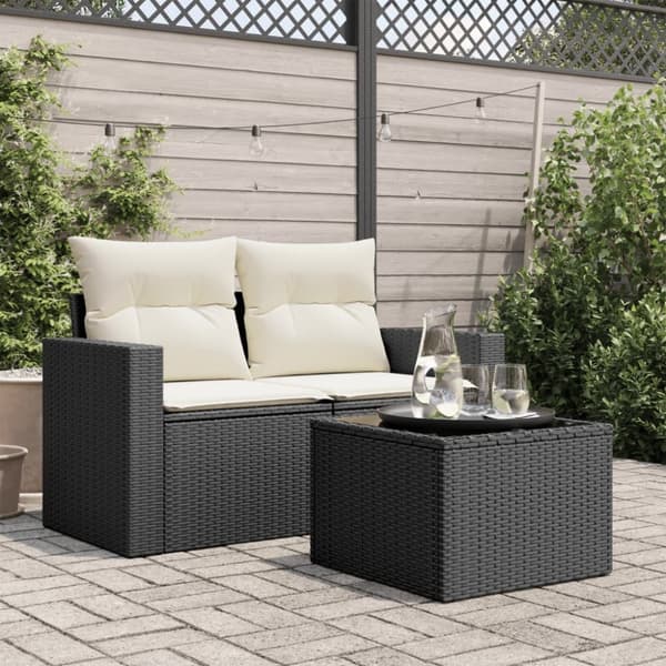 vidaXL havebord med glastop 55x55x37 cm polyrattan sort - Haveborde
