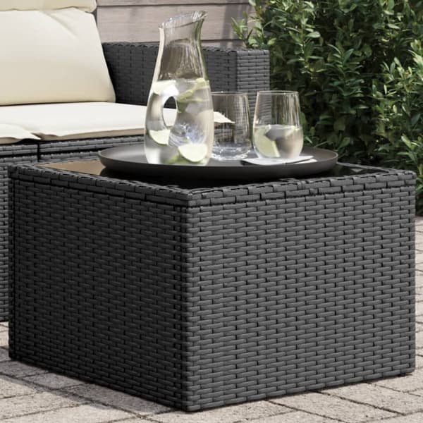 vidaXL havebord med glastop 55x55x37 cm polyrattan sort - Haveborde