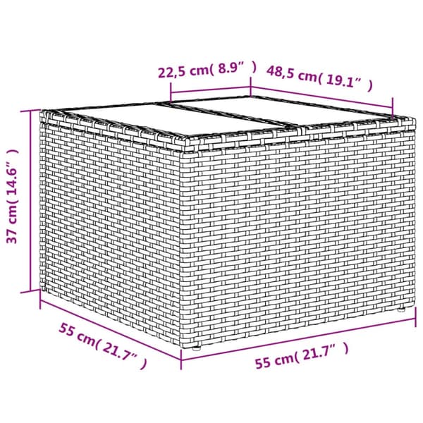 vidaXL havebord med glastop 55x55x37 cm polyrattan beige - Haveborde