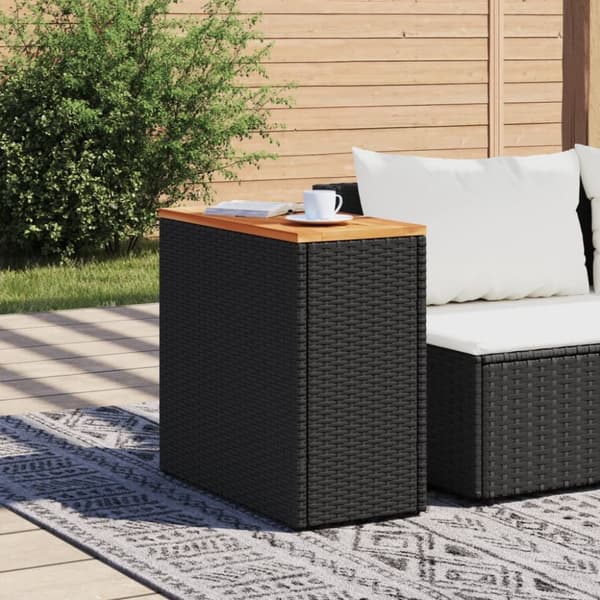 vidaXL havebord med trætop 58x27,5x55 cm polyrattan sort - Haveborde