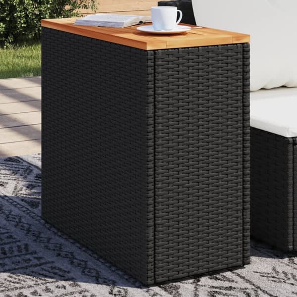 vidaXL havebord med trætop 58x27,5x55 cm polyrattan sort - Haveborde