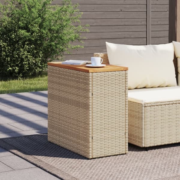 vidaXL Trädgårdsbord med träskiva beige 58x27,5x55 cm konstrotting -  Utebord