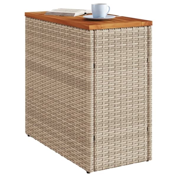 vidaXL Trädgårdsbord med träskiva beige 58x27,5x55 cm konstrotting - Utebord