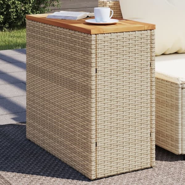 vidaXL Trädgårdsbord med träskiva beige 58x27,5x55 cm konstrotting - Utebord