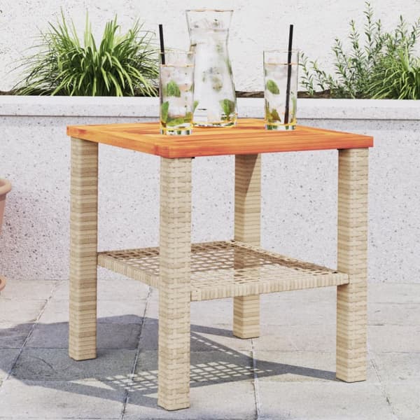 vidaXL havebord 40x40x42 cm polyrattan og akacietræ beige - Haveborde