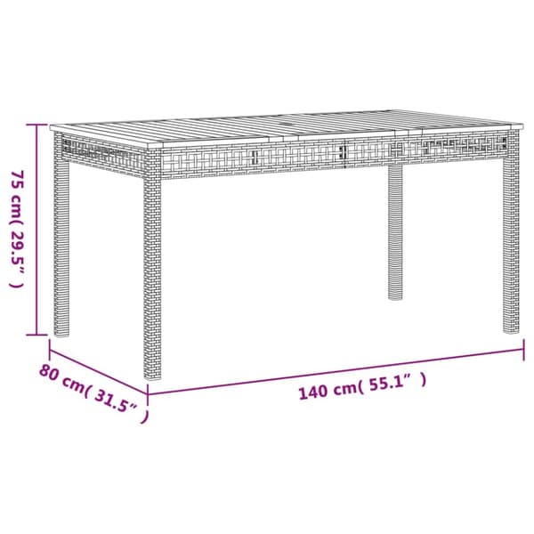vidaXL havebord 140x80x75 cm polyrattan og akacietræ beige -  Haveborde