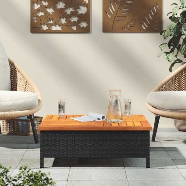 vidaXL havebord 70x70x25 cm rattan og massivt akacietræ sort - Haveborde