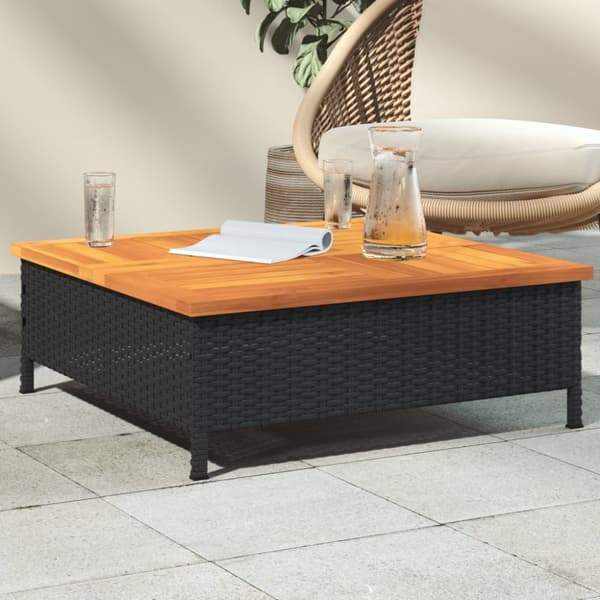 vidaXL havebord 70x70x25 cm rattan og massivt akacietræ sort - Haveborde