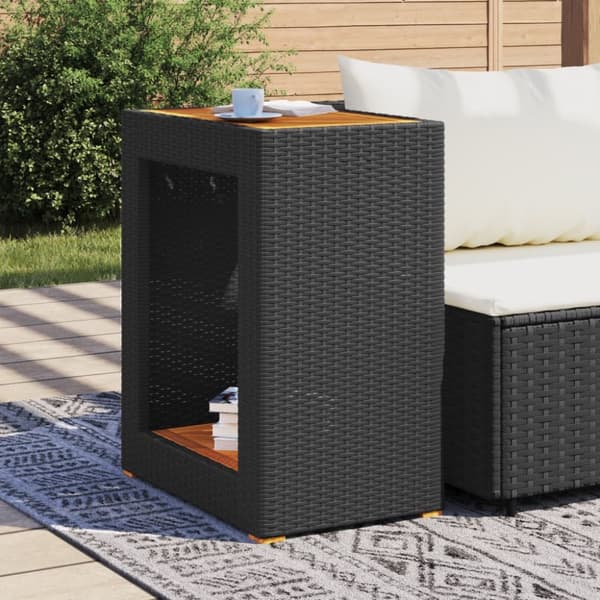 vidaXL havebord med trætop 60x40x75 cm polyrattan sort - Haveborde