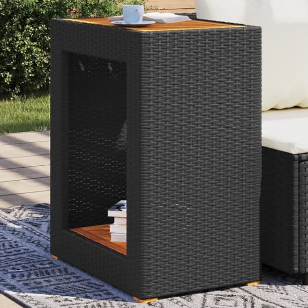 vidaXL havebord med trætop 60x40x75 cm polyrattan sort - Haveborde