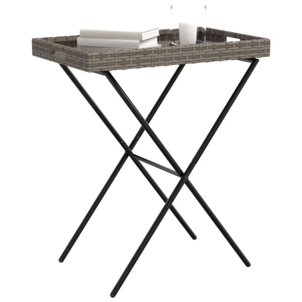 vidaXL Kokoontaittuva tarjotinpöytä harmaa 65x40x75 cm polyrottinki -  Ulkopöydät
