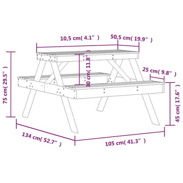 vidaXL picnicbord 105x134x75 cm massivt fyrretræ hvid - Haveborde