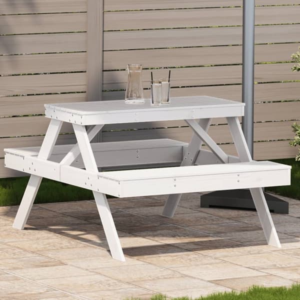 vidaXL picnicbord 105x134x75 cm massivt fyrretræ hvid -  Haveborde