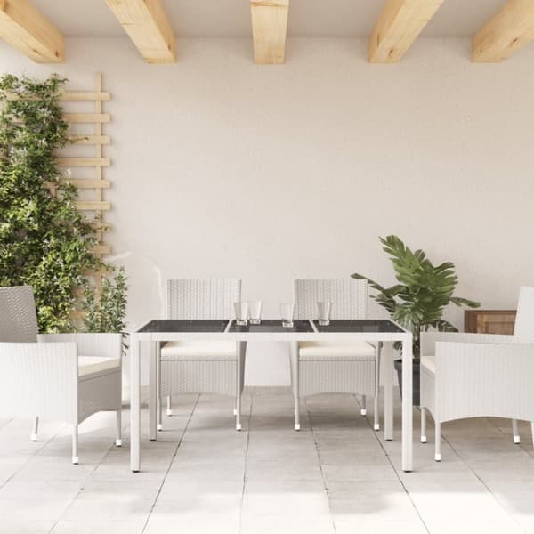 vidaXL Puutarhapöytä lasipöytälevy valkoinen 150x90x75 cm polyrottinki -  Ulkopöydät