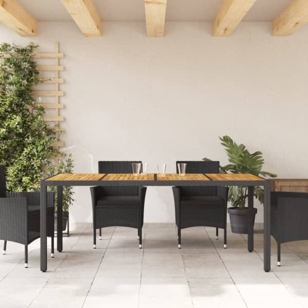 vidaXL havebord med akacietop 190x90x75 cm polyrattan sort - Haveborde