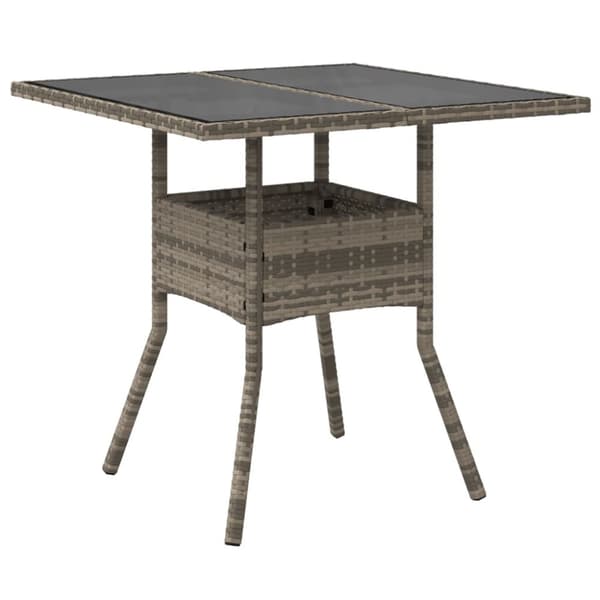 vidaXL havebord med glastop 80x80x75 cm polyrattan grå -  Haveborde