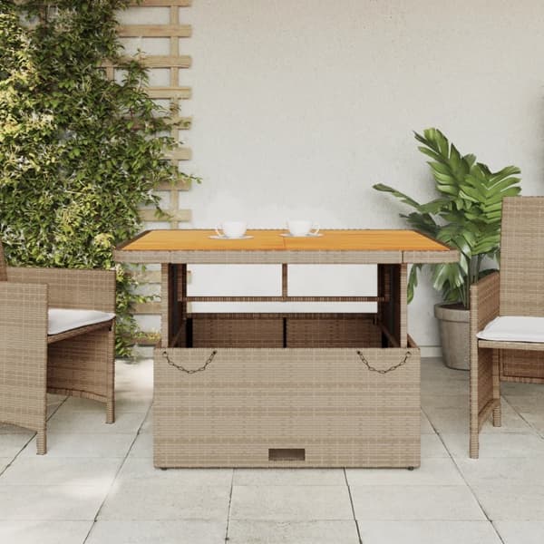 vidaXL havebord 110x110x71 cm polyrattan og akacietræ beige -  Haveborde
