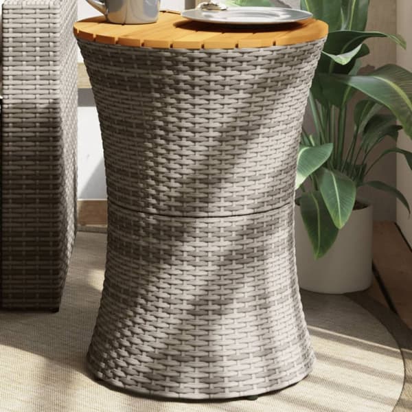 vidaXL sidebord trommeformet polyrattan og massivt træ grå -  Haveborde