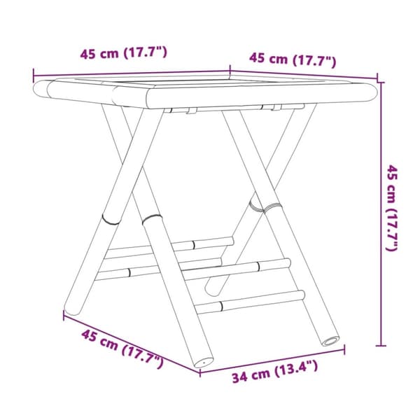 vidaXL Hopfällbart trädgårdsbord 45x45x45 cm bambu