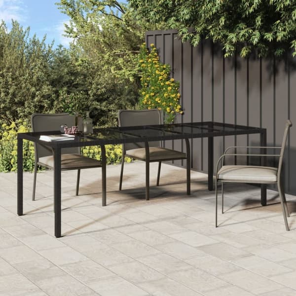 The Living Store Utebord svart 250x100x75 cm härdat glas och konstrotting - Utebord