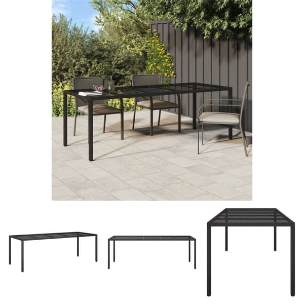 The Living Store Utebord svart 250x100x75 cm härdat glas och konstrotting -  Utebord