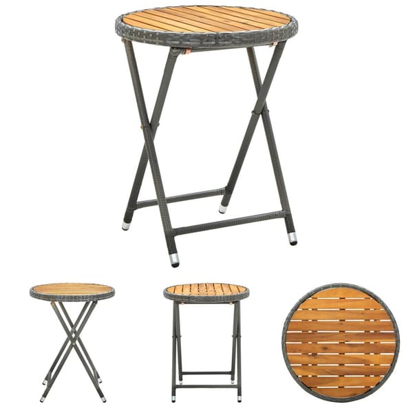 The Living Store tebord 60 cm massivt akacietræ og polyrattan grå -  Haveborde