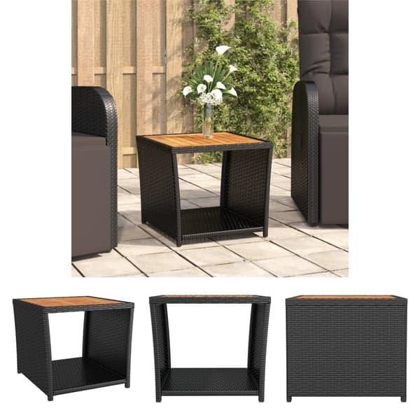 The Living Store tebord med træbordplade polyrattan og massivt akacietræ sort -  Haveborde
