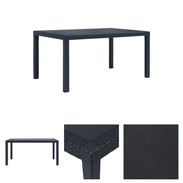 The Living Store havebord 150 x 90 x 72 cm plastik rattanlook antracitgrå - Haveborde