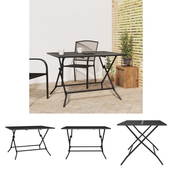 The Living Store Trädgårdsbord hopfällbart antracit 110x80x72 cm stålnät - Utebord
