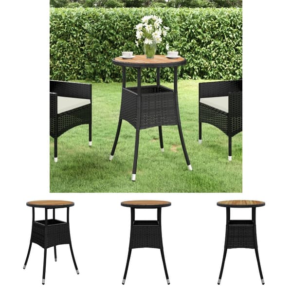 The Living Store havebord Ø60x75 cm akacietræ og polyrattan sort -  Haveborde